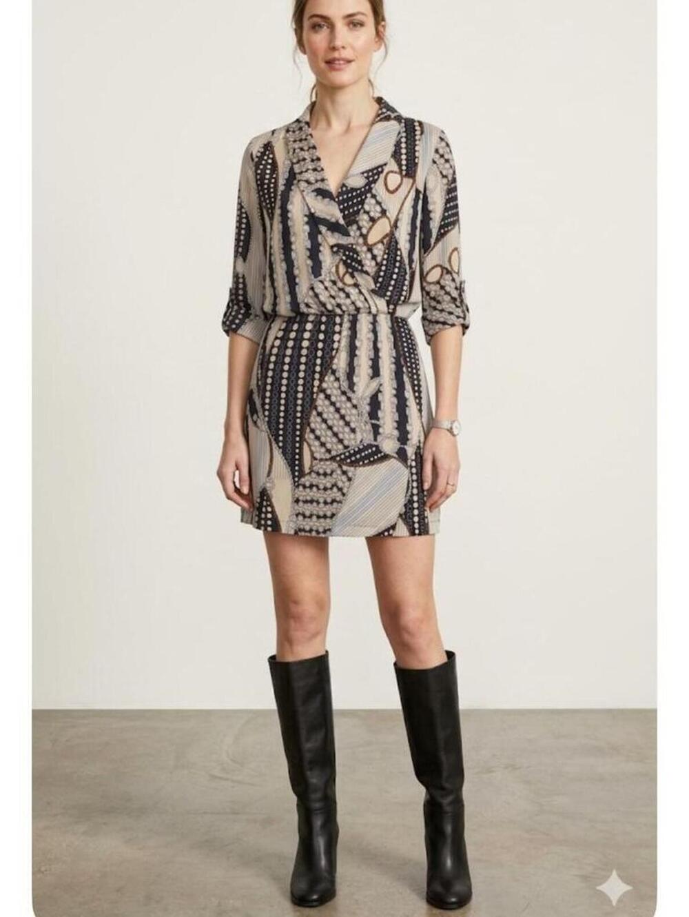 Cache' Silk Mod Faux Wrap Dress